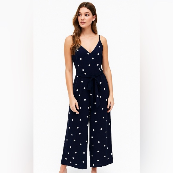 LOFT Pants - LOFT Women’s Pants Jumpsuit Romper Navy White Polka Dots Pockets Size 2P NWT